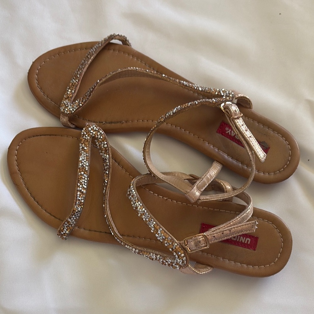 UNIONBAY Tan and Silver Rhinestone Sandals